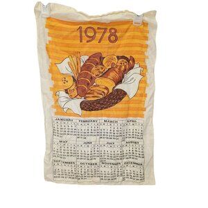 Vintage 1978 Bread Basket Calendar Tea Towel 100% Cotton Gindi International Ora